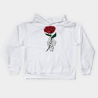 Halloween Skeleton Hand Holding A Red Flower Kids Hoodie